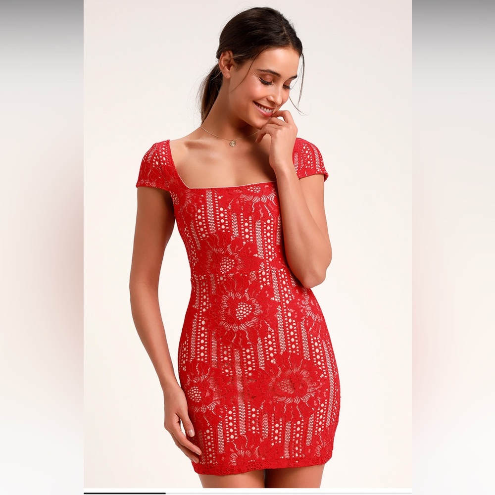 Red lace mini dress